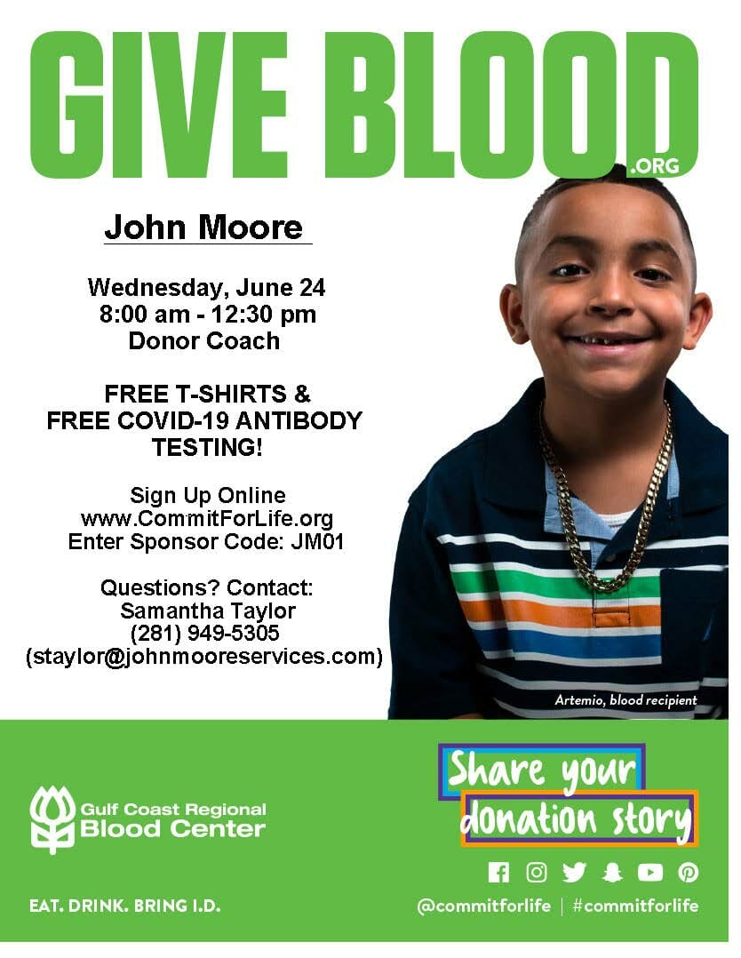 John Moore Services Blood Drive Flier