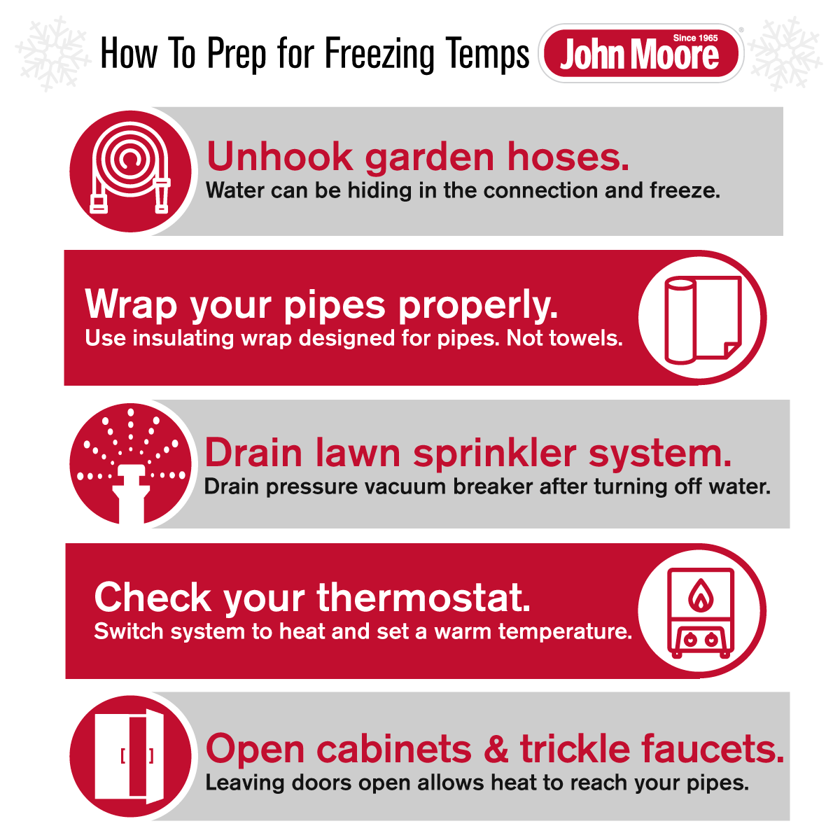 Infographic showing tips to prep your home and pipes for freezing temperatures